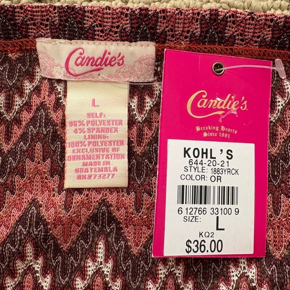 NWT Candie's Camisole Top Large Babydoll Corset Orange Burgundy Chevron - Picture 4 of 9
